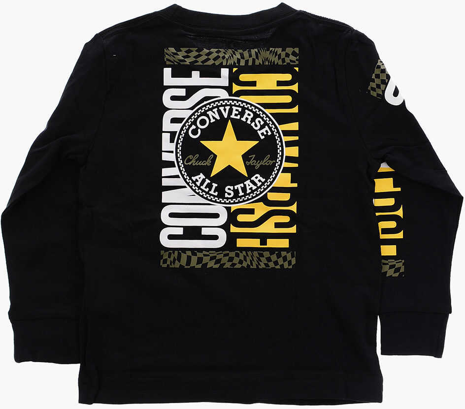 Tricouri Converse All Star Chuck Taylor Long Sleeve Printed T-Shirt Black Baieti (BM 9308759) 2