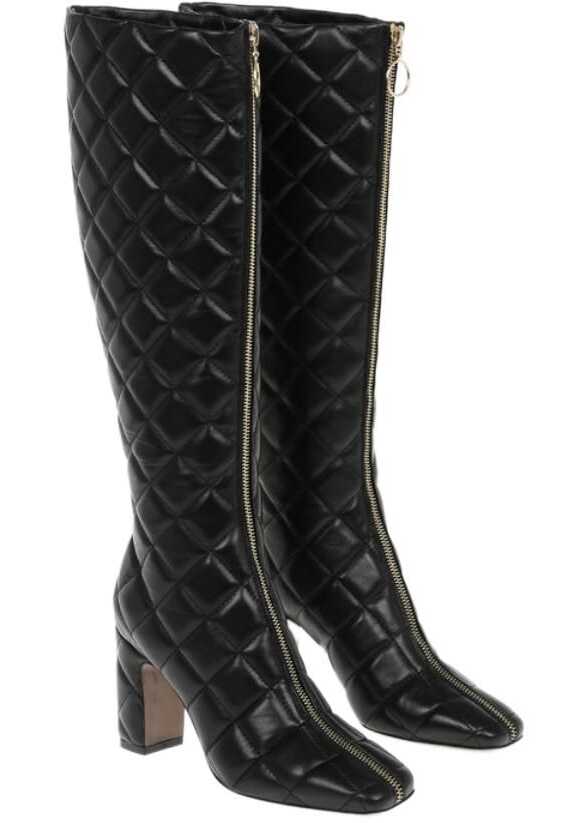 L\'Autre Chose Quilted Soft Leather Knee-High Boots With Contrasting Front Black