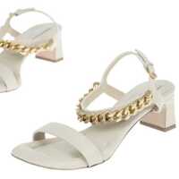 Sandale cu toc Faux-Leather Falabella Sandals Embellished With Chain 5Cm Femei