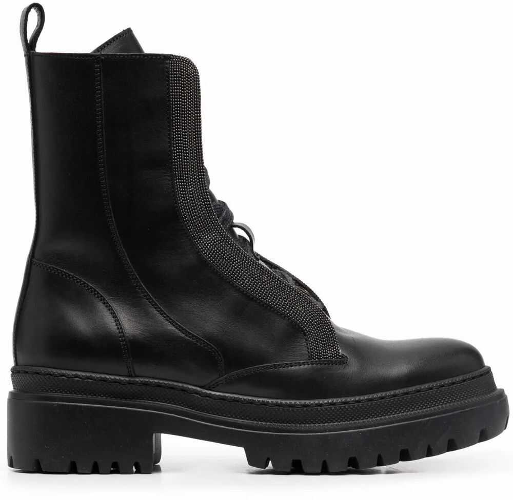 Poze Brunello Cucinelli Leather Ankle Boots BLACK