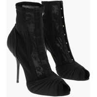Botine Satin Laced Bette Open-Toed Ankle Booties With Hoops Fasteni Femei