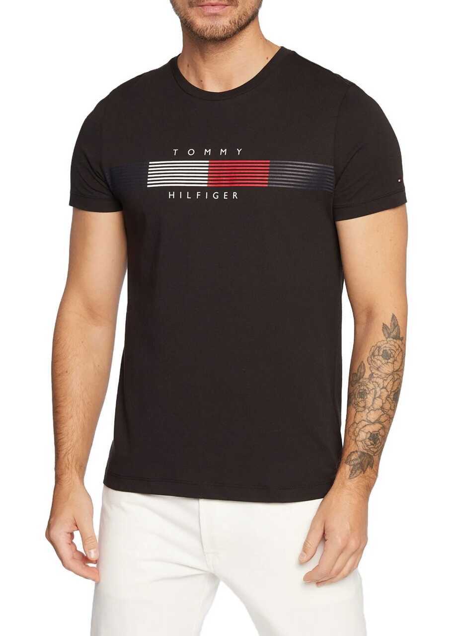 Tricouri Tommy Hilfiger CHEST CORP STRIPE GRAPHIC TEE Black Barbati (BM 9321965) 2