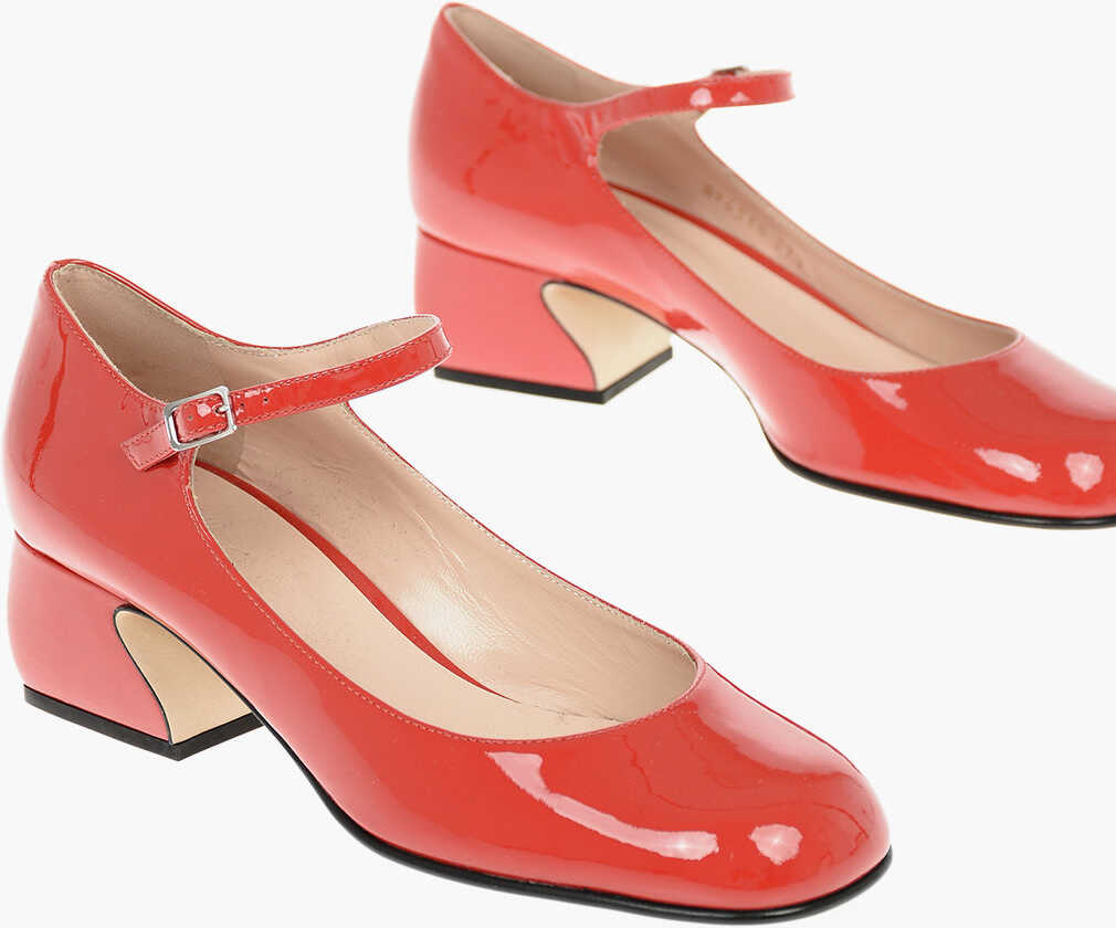 Sergio Rossi Si Rossi Patent Leather Mary Jane Pumps With Sculptured Heel Red image0