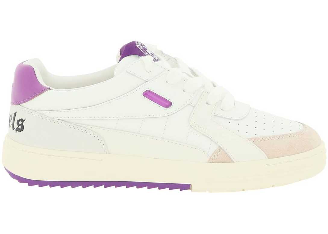 Palm Angels \'Palm University\' Leather Sneakers WHITE PURPLE