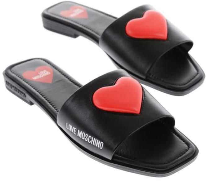 Moschino Love Heart Embossed Leather Karl20 Sandals Black