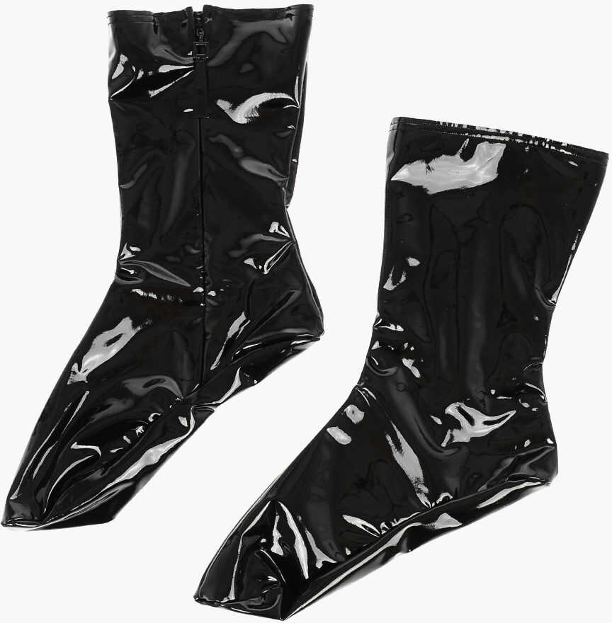 Wolford Amina Muaddi Solid Color Latex Socks With Side Zip Black