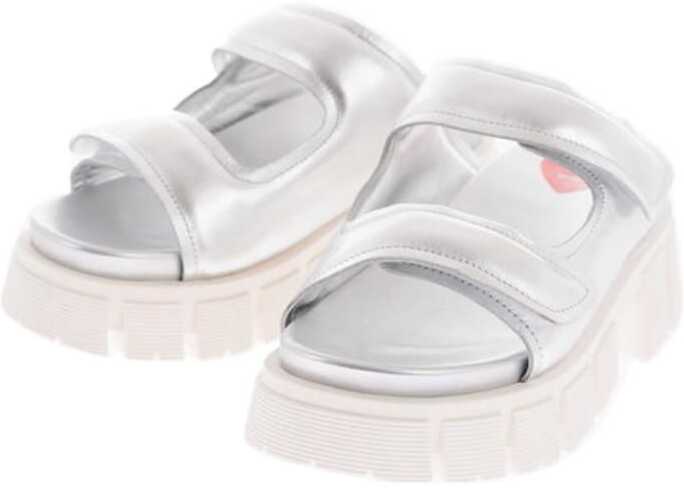 Moschino Love 5Cm Metallic Leather Touch Trap Closure Tassel70 Sandal Silver