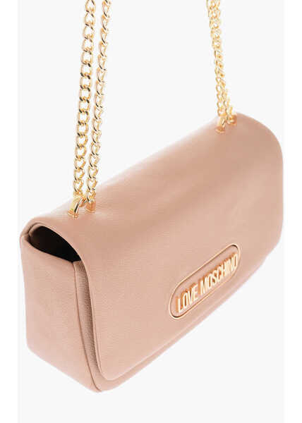 Genti de umar Moschino Love Textured Faux Leather Shoulder Bag With Golden Logo Brown Femei (BM 9336185) 3