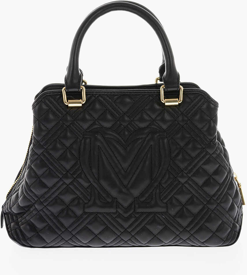 Genti de mana Moschino Love Golden Details Quilted Faux Leather Bag Black Femei (BM 9336191) 2