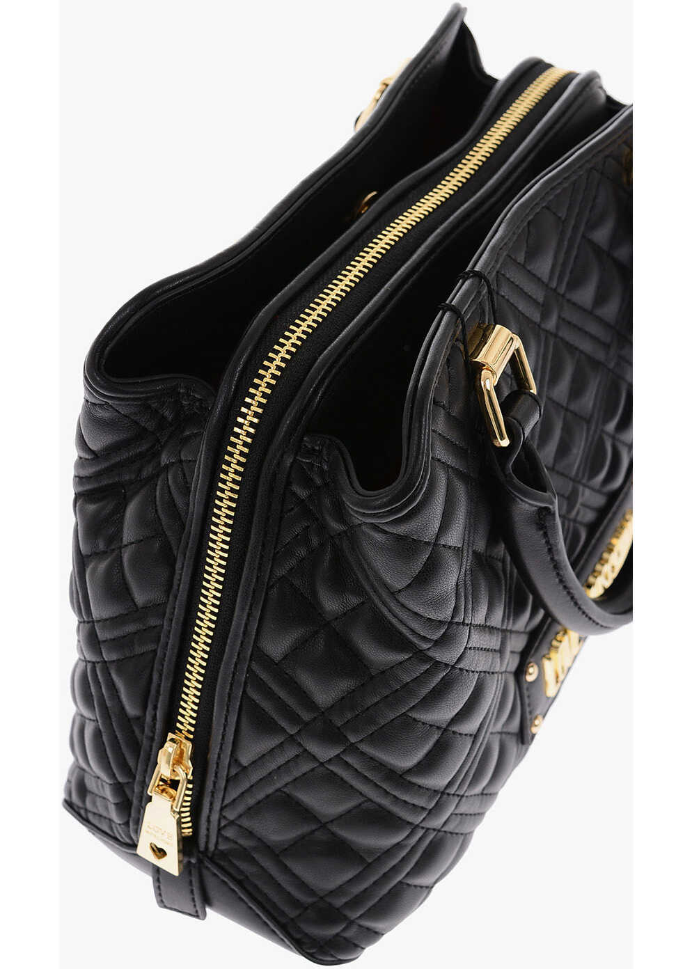 Genti de mana Moschino Love Golden Details Quilted Faux Leather Bag Black Femei (BM 9336191) 3