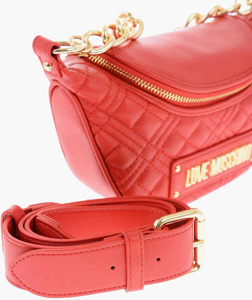 Genti de umar Moschino Love Chain Handle Quilted Faux Leather Bag Red Femei (BM 9336503) 4