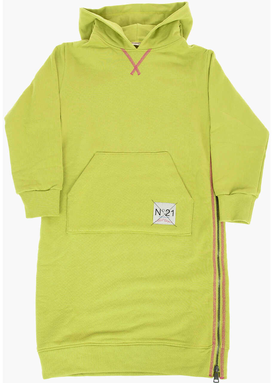 N°21 Kids Maxi Patch Pocket On The Front Hoodie Dress Green