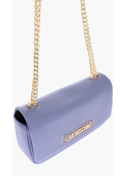 Genti de umar Moschino Love Pebbled Faux Leather Shoulder Bag With Gold Logo Violet Femei (BM 9337028) 3