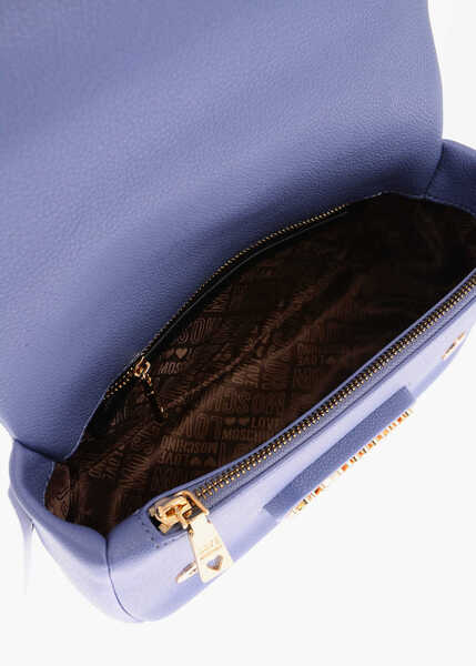 Genti de umar Moschino Love Pebbled Faux Leather Shoulder Bag With Gold Logo Violet Femei (BM 9337028) 4