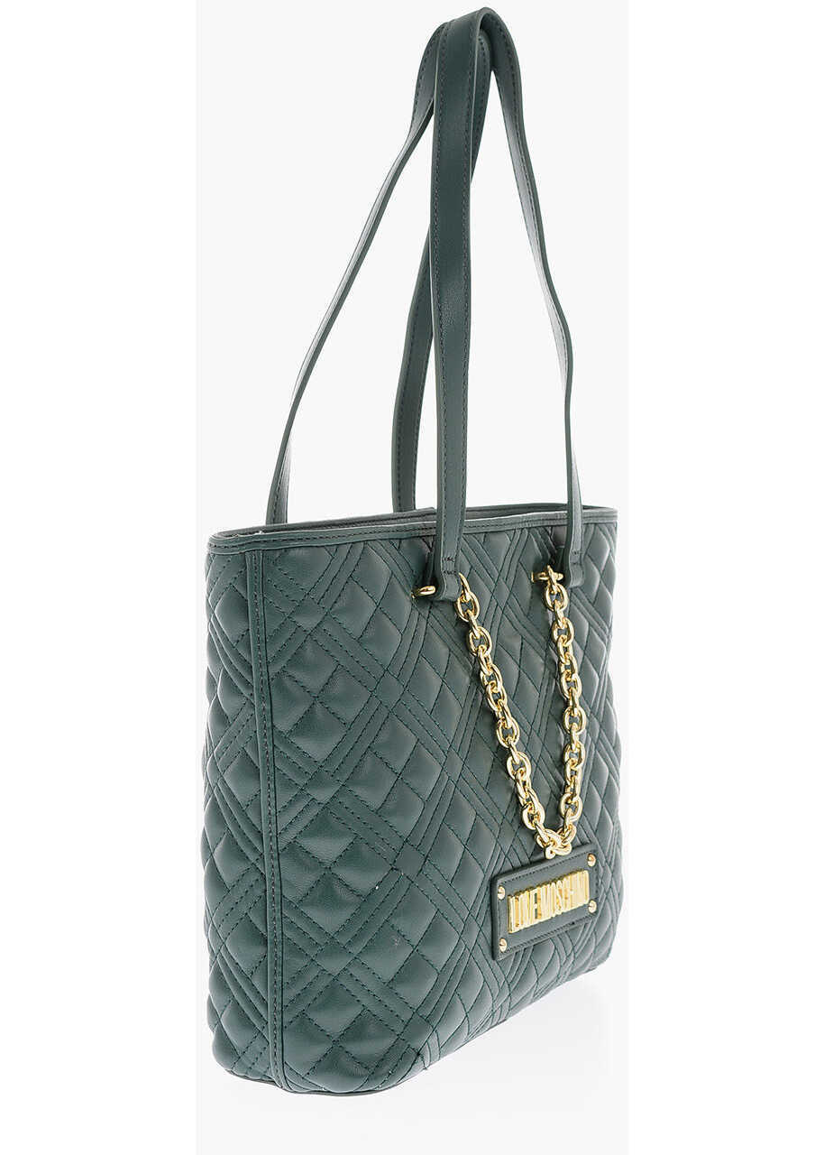 Genti de umar Moschino Love Faux Leather Quilted Tote Bag With Golden Details Green Femei (BM 9337376) 2