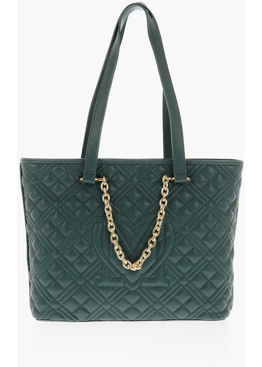Genti de umar Moschino Love Faux Leather Quilted Tote Bag With Golden Details Green Femei (BM 9337376) 3