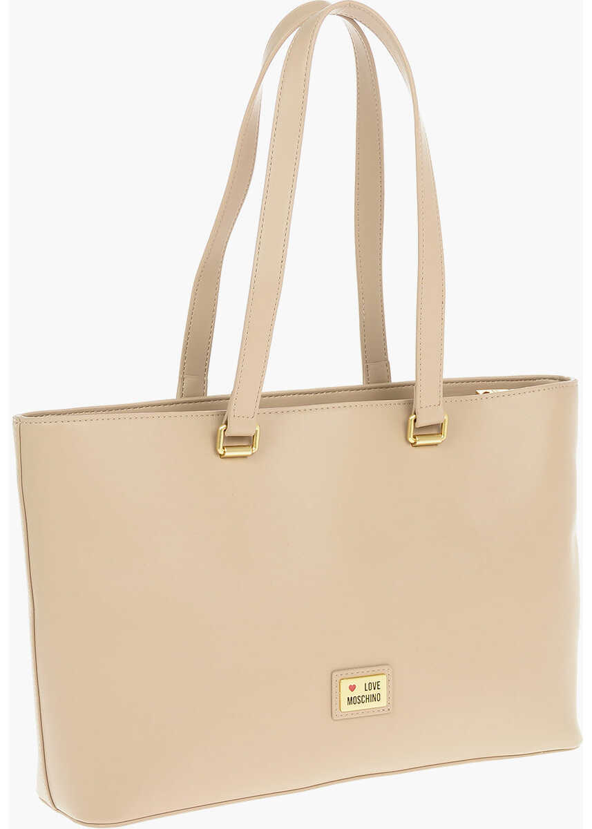 Genti de mana Moschino Love Faux Leather Maxi Front Pocket Tote Bag With Heart Clam Beige Femei (BM 9338084) 2
