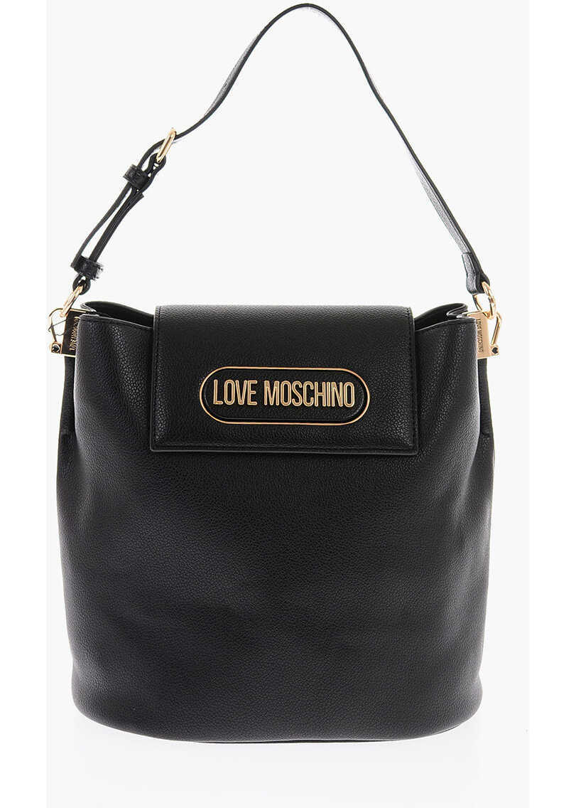 Genti de umar Moschino Love Textured Faux Leather Bucket Bag With Embossed Logo Black Femei (BM 9338126) 1