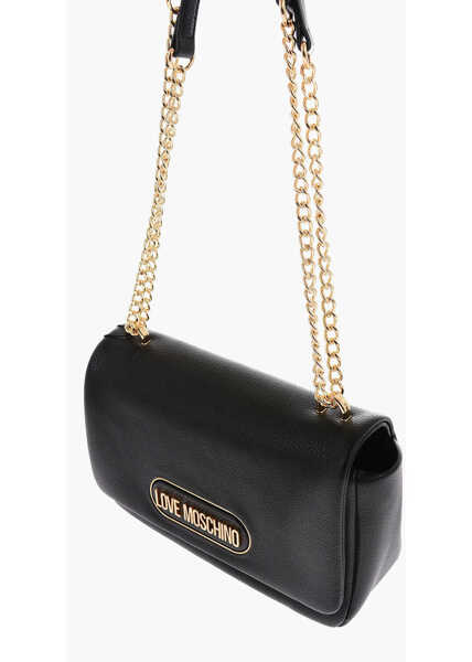 Genti de umar Moschino Love Textured Faux Leather Shoulder Bag With Golden Logo Black Femei (BM 9338129) 3