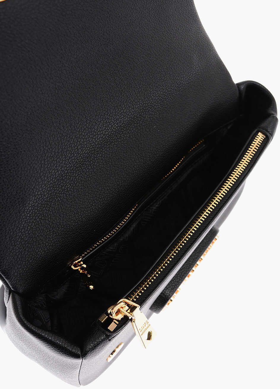Genti de umar Moschino Love Textured Faux Leather Shoulder Bag With Golden Logo Black Femei (BM 9338129) 4