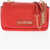 Moschino Love Textured Faux Leather Shoulder Bag With Golden Logo Red