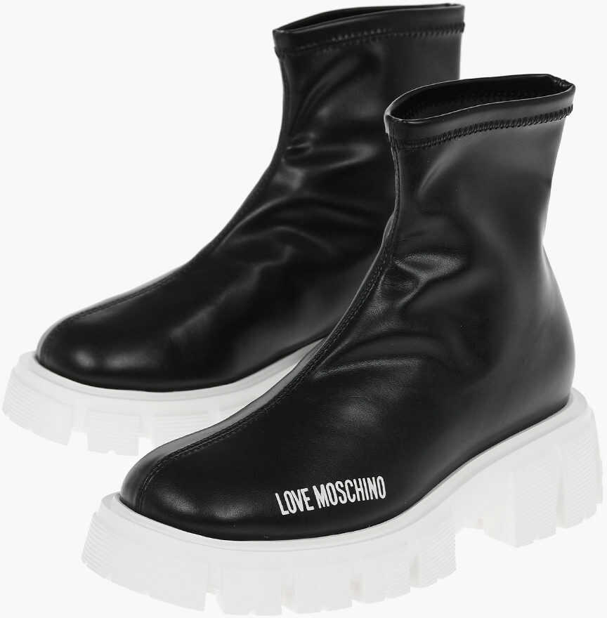 Poze Moschino Love 4.5Cm Faux Leather Tassel50 Ankle Boots With Chunky Sol Black