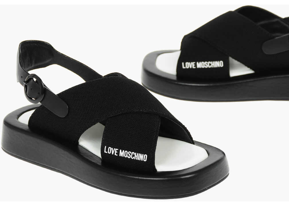 Moschino Love Braided Row30 Sandals With Leather Closure Black