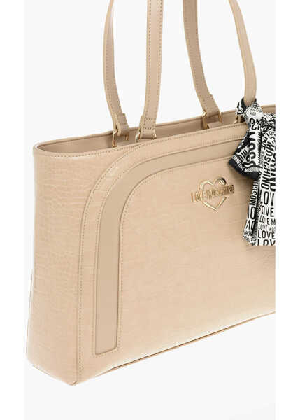 Genti de umar Moschino Love Faux Leather Crocodile Effect Tote Bag With Removable P Brown Femei (BM 9338261) 3