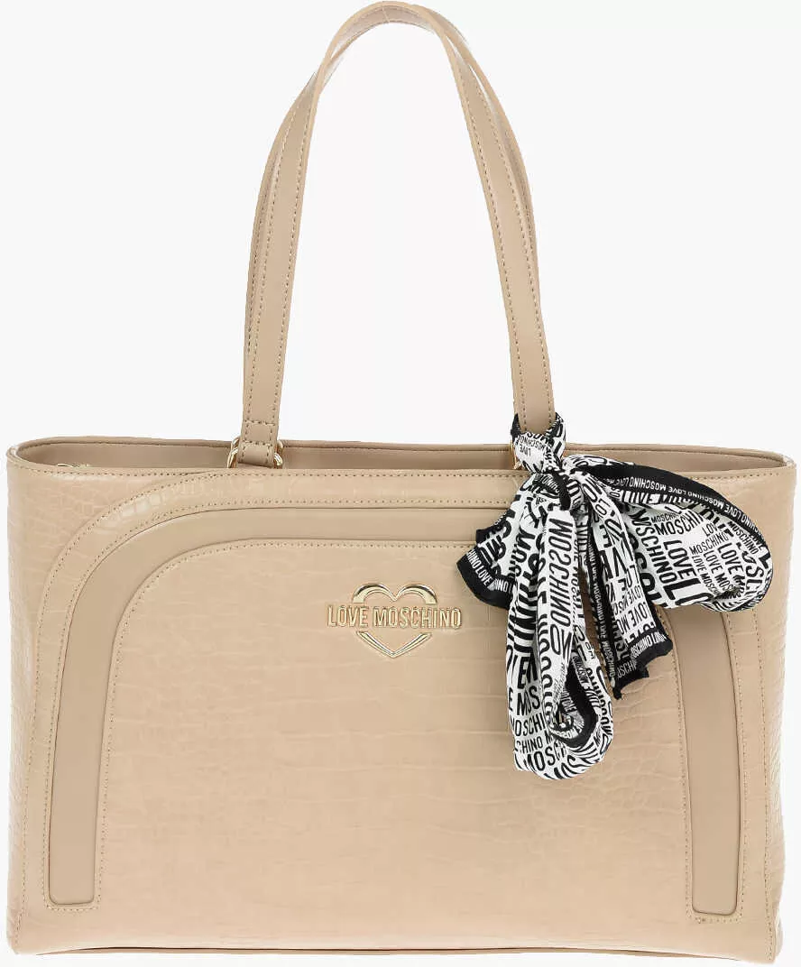 Genti de umar Moschino Love Faux Leather Crocodile Effect Tote Bag With Removable P Brown Femei (BM 9338261) 1