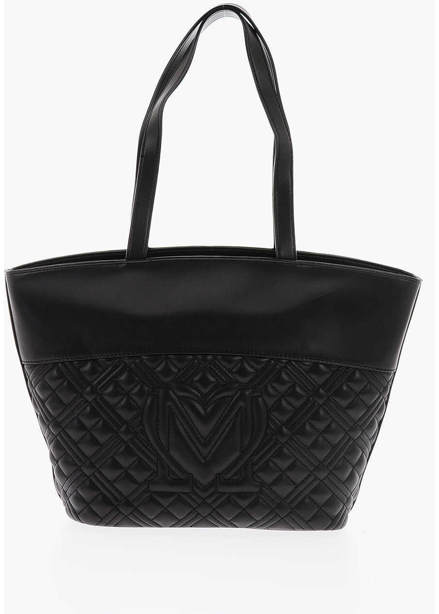Genti de umar Moschino Love Quilted Faux Leather Tote Bag With Embossed Logo Black Femei (BM 9338282) 3