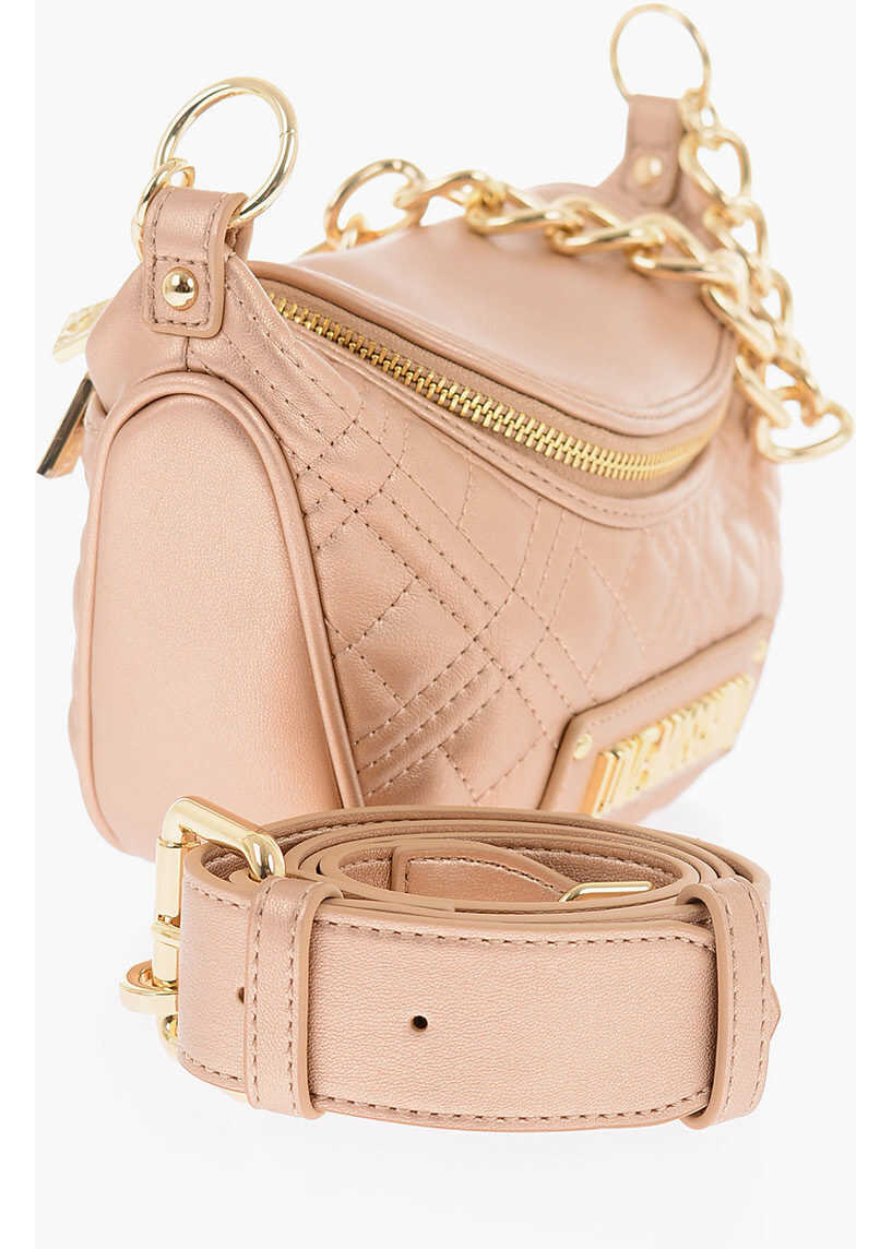 Genti tip postas Moschino Love Quilted Shiny Faux Leather Crossbody Bag With Golden Ch Gold Femei (BM 9338669) 2