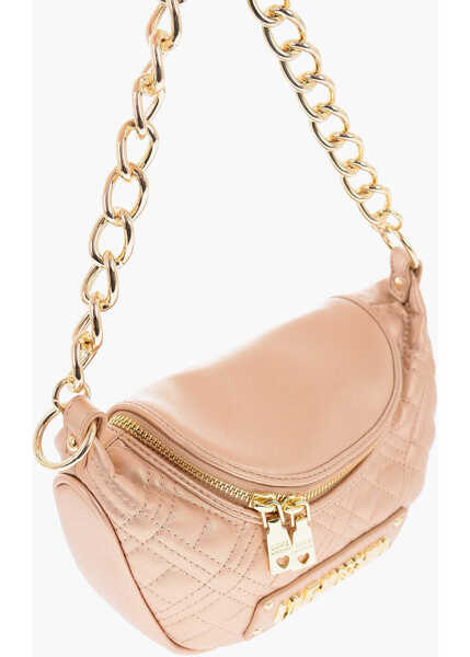Genti tip postas Moschino Love Quilted Shiny Faux Leather Crossbody Bag With Golden Ch Gold Femei (BM 9338669) 4