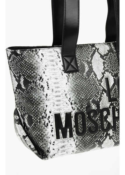 Genti de umar Moschino Love Snake Effect Faux Leather Tote Bag Black & White Femei (BM 9338672) 3