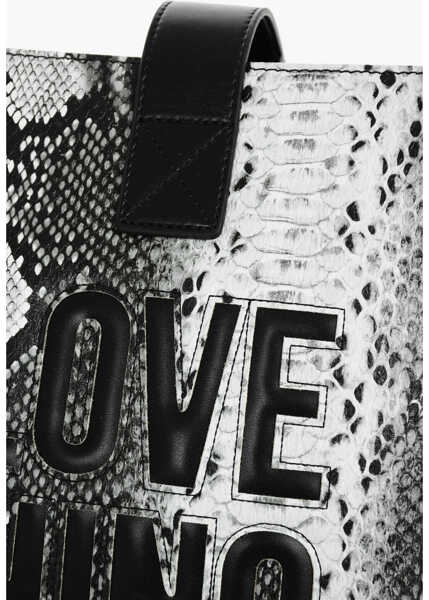 Genti de umar Moschino Love Snake Effect Faux Leather Tote Bag Black & White Femei (BM 9338672) 4