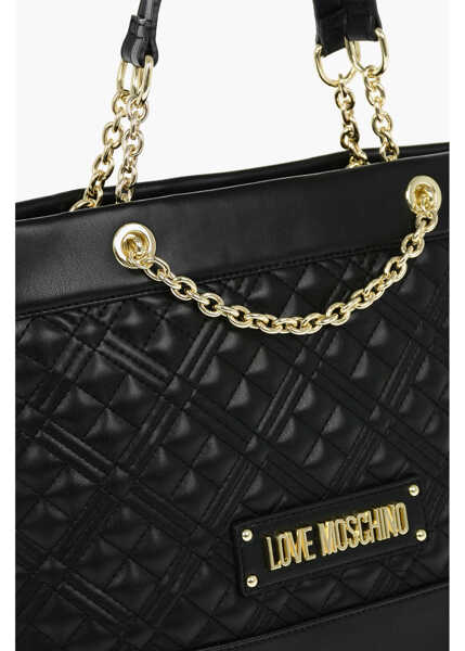 Genti de umar Moschino Love Faux Leather Quilted Shoulder Bag With Monogram Black Femei (BM 9338681) 3