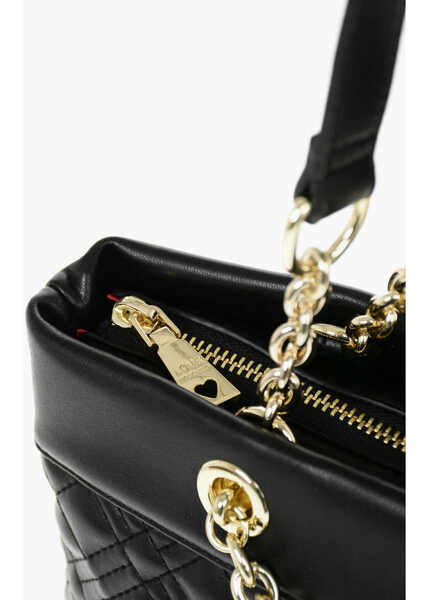 Genti de umar Moschino Love Faux Leather Quilted Shoulder Bag With Monogram Black Femei (BM 9338681) 4