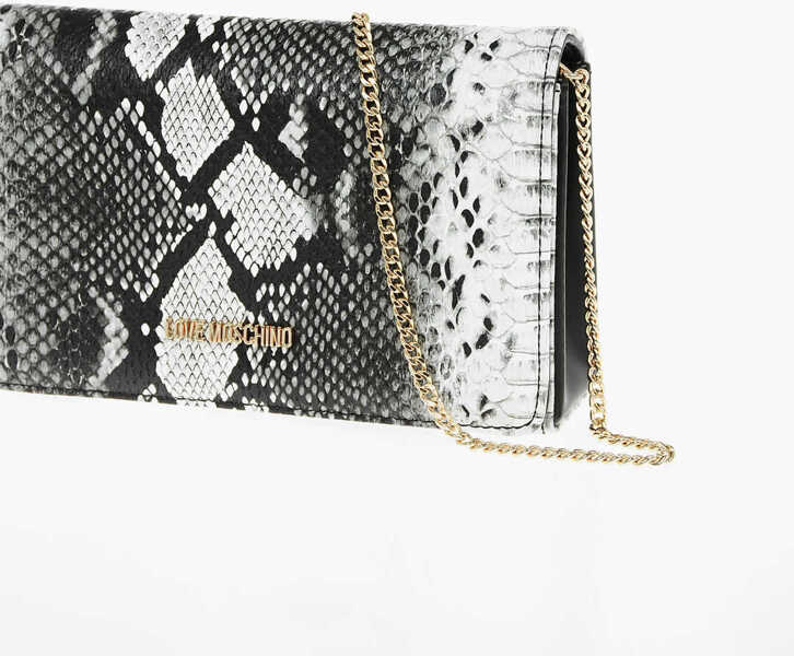 Genti tip postas Moschino Love Snake Effect Faux Leather Crossbody Bag Black & White Femei (BM 9338687) 3