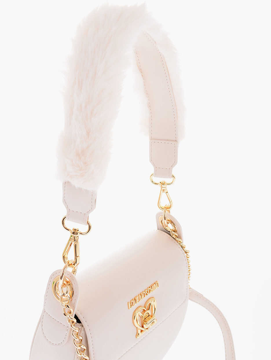 Genti de umar Moschino Love Faux Leather Mini Saddle Bag With Golden Closure Turn L White Femei (BM 9338723) 4