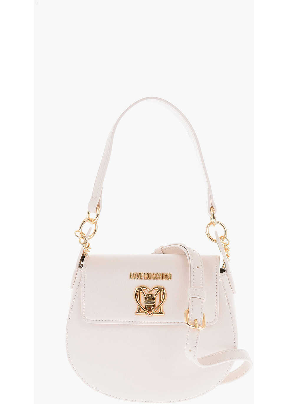 Moschino Love Faux Leather Mini Saddle Bag With Golden Closure Turn L White
