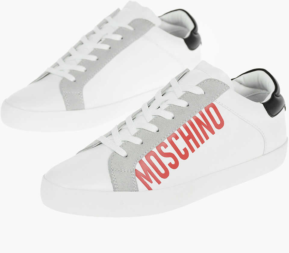 Poze Moschino Love Leather Casse25 Low-Top Sneakers With Suede Details White