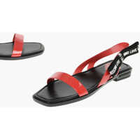 Sandale fara toc Love Square Toe Patent Faux Leather Sandals Femei