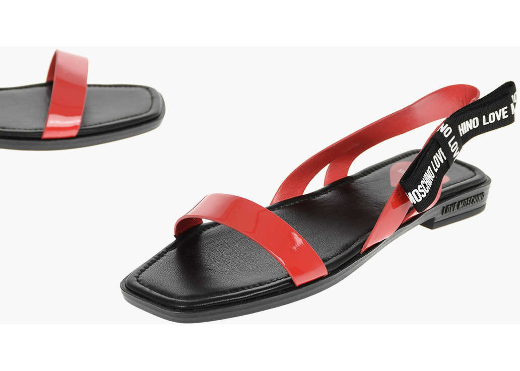 Moschino Love Square Toe Patent Faux Leather Sandals Red