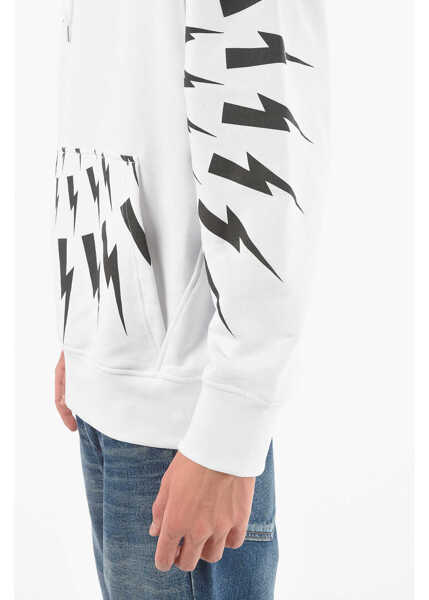 Bluze de trening Neil Barrett Maxi Patch Pocket Front Radial Fair-Isle Thunderbolt Hoodie Black & White Barbati (BM 9339626) 3