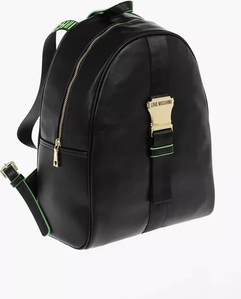 Rucsacuri Moschino Love Logoed Shoulder Strap Faux Leather Safety Backpack Black Femei (BM 9339863) 3