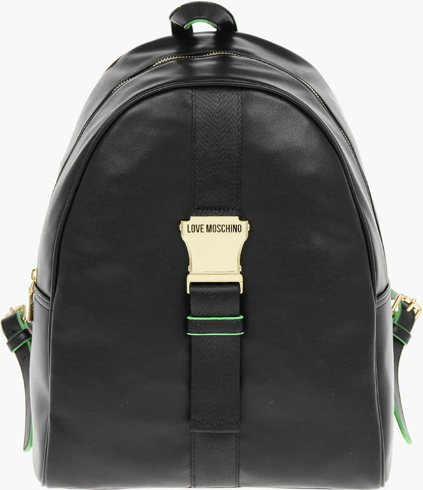 Poze Moschino Love Logoed Shoulder Strap Faux Leather Safety Backpack Black