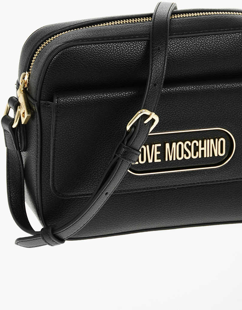 Genti tip postas Moschino Love Textured Faux Leather Camera Bag With Front Pocket Black Femei (BM 9340364) 3