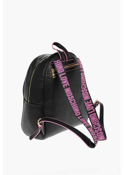 Rucsacuri Moschino Love Logoed Shoulder Strap Faux Leather Safety Backpack Black Femei (BM 9340652) 2