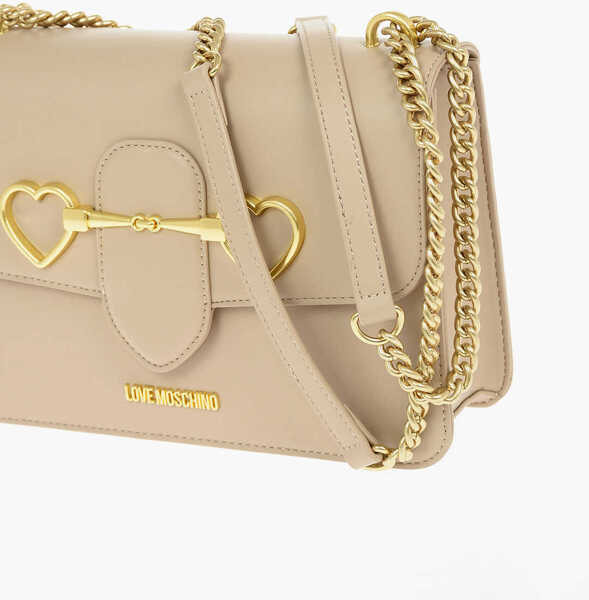 Genti de umar Moschino Love Faux Leather Shoulder Bag With Maxi Clam Heart Clamp Beige Femei (BM 9341768) 3