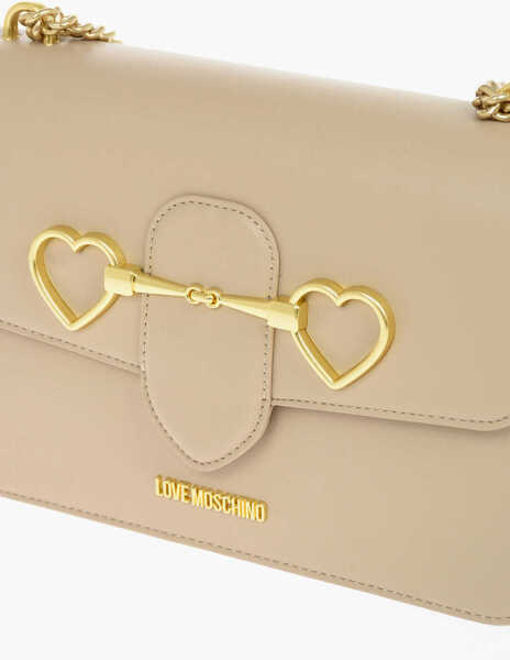 Genti de umar Moschino Love Faux Leather Shoulder Bag With Maxi Clam Heart Clamp Beige Femei (BM 9341768) 4