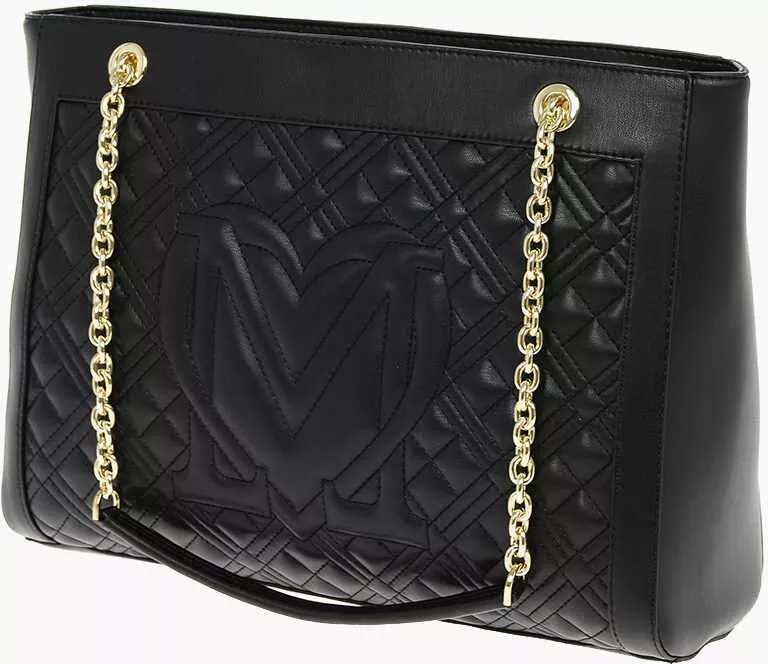 Genti de mana Moschino Love Quilted Faux Leather Tote Bag With Maxi Monogram Black Femei (BM 9341780) 2